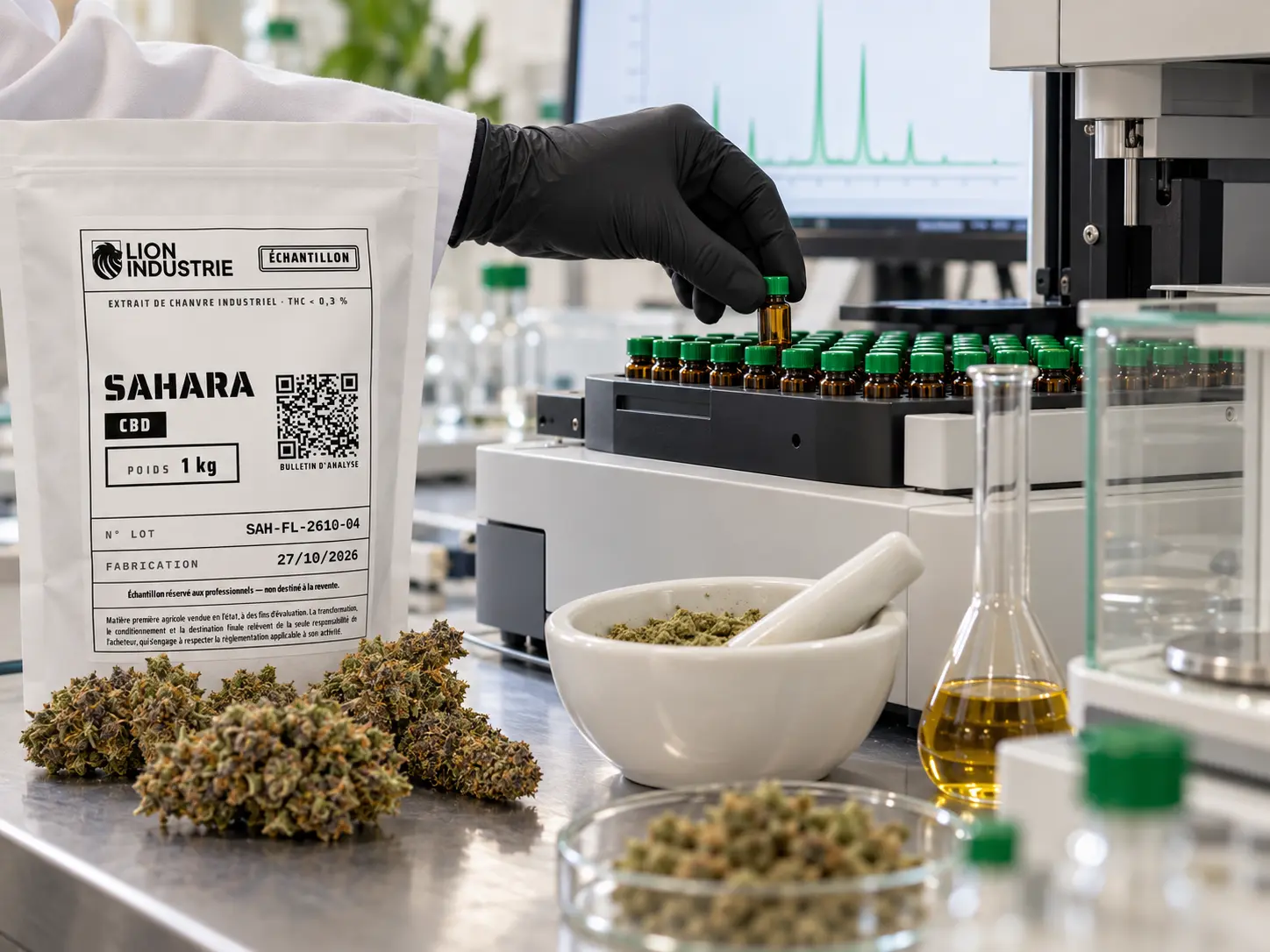 Préparation d’un échantillon pour l’analyse en laboratoire, visuel d’illustration
